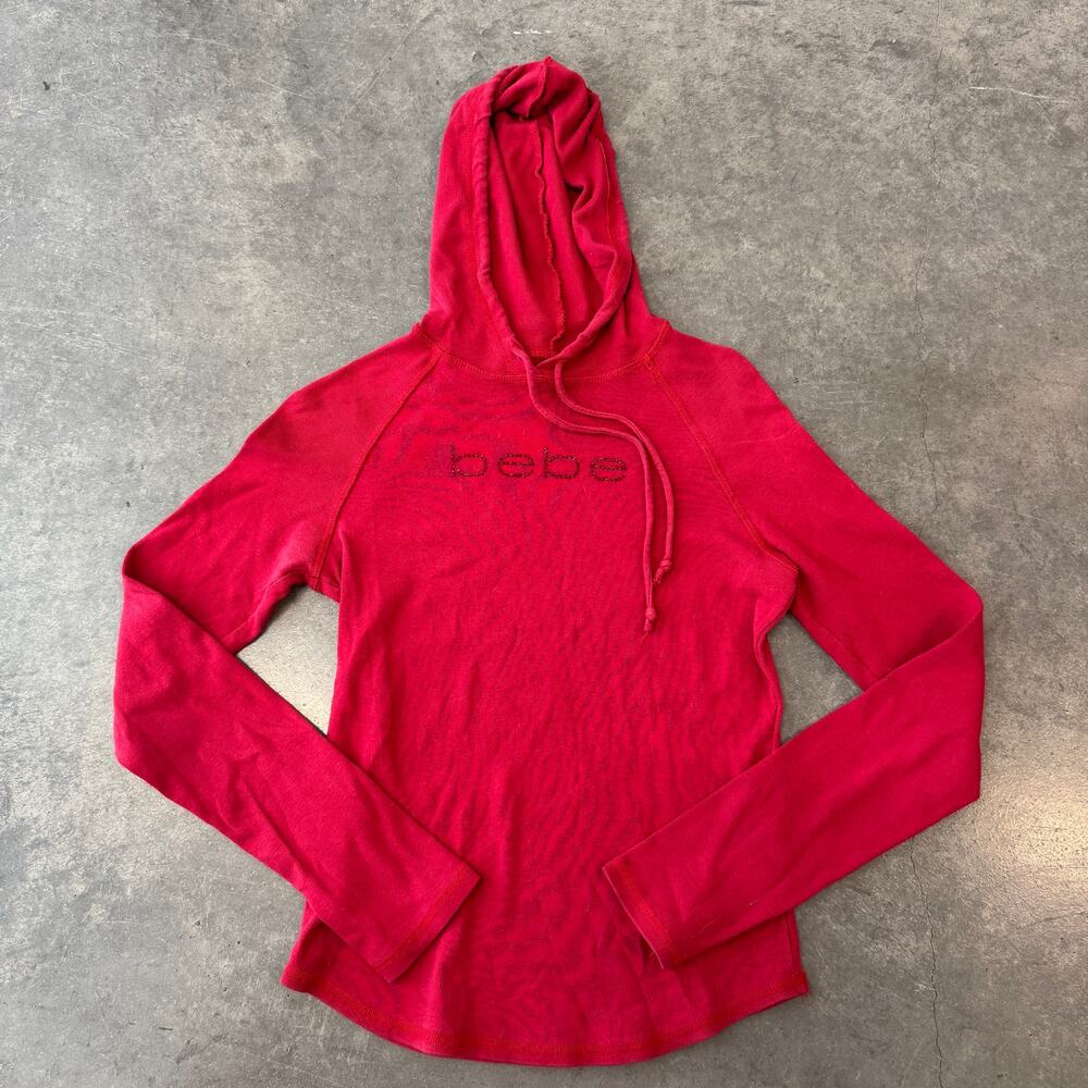 Vintage Y2K Bebe Mcbling Rhinestone Hoodie Pullover Sweatshirt Red Longsleeve S